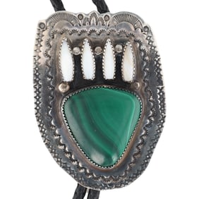 Vintage Navajo Sterling Multi Stone Bear Paw Bolo Tie