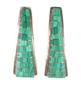Darren Tsalate Zuni Sterling Malachite Inlay Earrings