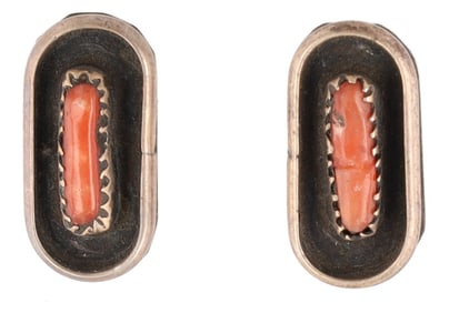 Vintage Zuni Sterling Coral Stud Earrings