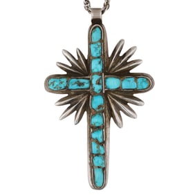 Vintage Navajo Sterling Turquoise Cross Pendant