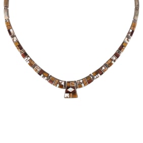 Orlando Spencer Navajo Sterling Multi Stone Inlay Necklace