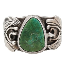 Signed CM Navajo Sterling Turquoise Ring Sz. 13
