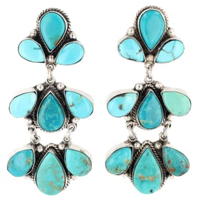 Signed NS Navajo Sterling Turquoise Dangle Earrings