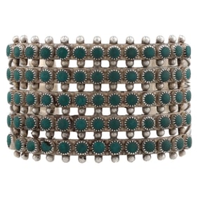 Vintage Zuni Sterling Green Turquoise Cuff Bracelet