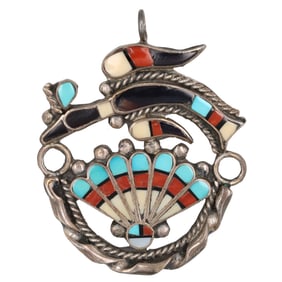 Vintage Zuni Sterling Multi Stone Thunderbird Brooch Pendant