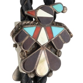 Vintage Zuni Sterling Multi Stone Thunderbird Bolo Tie