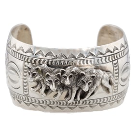 Carson Blackgoat Sterling Wolf Fetish Cuff Bracelet