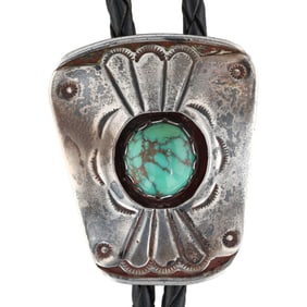 Vintage Navajo Sterling Turquoise Bolo Tie