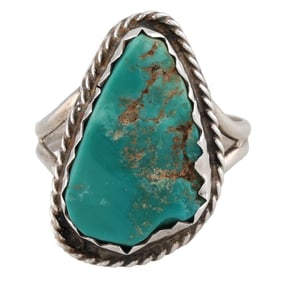 Vintage Navajo Sterling Turquoise Ring Sz. 10.75