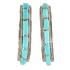Sam Kee Navajo Sterling Turquoise Inlay Earrings