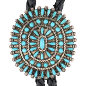 Norman Jr & Virginia Hooee Zuni Sterling Turquoise Bolo Tie
