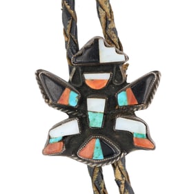 Vintage Zuni Sterling Multi Stone Knifewing Bolo Tie