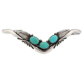 Signed NJ Sterling Turquoise Cuff Bracelet