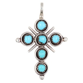 Vintage Zuni Sterling Multi Stone Reversible Cross Pendant