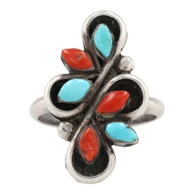 Vintage Navajo Sterling Multi Stone Ring Sz. 7