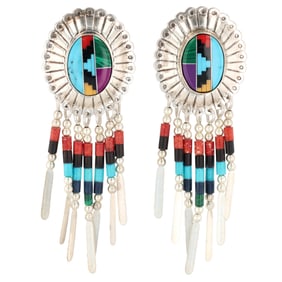 Southwestern Sterling Multi Stone Inlay Earrings