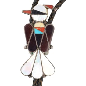 Vintage Zuni Sterling Multi Stone Thunderbird Bolo Tie