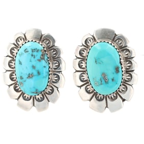 Ray Tracey Navajo Sterling Multi Stone Inlay Earrings