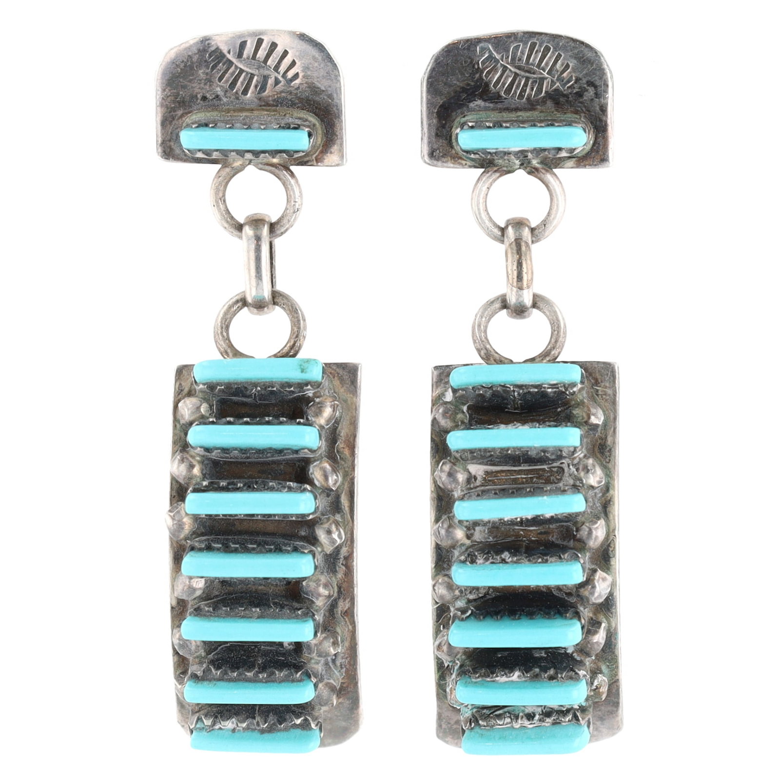 Hand Signed RC Zuni Sterling Needlepoint Turquoise Earrings (1 of 4)