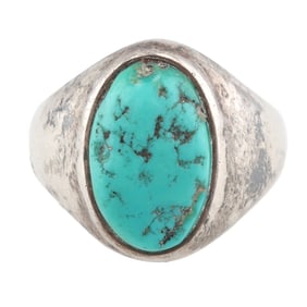 Signed MC Navajo Sterling Turquoise Ring Sz. 9.5