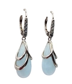 Topaz Larimar Sterling Silver Dangle Earrings 5.9 G