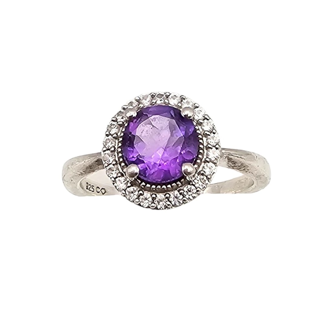 C Amethyst Sterling Silver Cocktail Ring Size 7.5 3.5 G (1 of 4)
