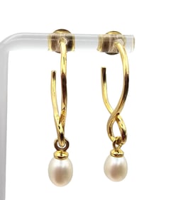 Pearl Gold Over Sterling Silver Dangle Earrings 4.4 G