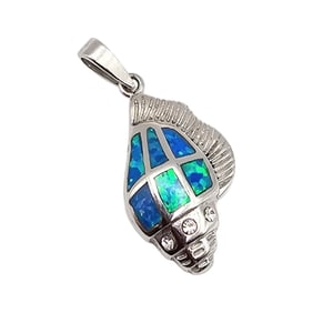 Opal Sterling Silver Conch Shell Pendant 3.6 G