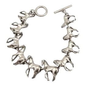 Sterling Silver Horse Link Toggle Bracelet 38.1 G