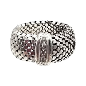 Italy Rhinestone Sterling Silver Mesh Ring Size 8.5 6.2 G