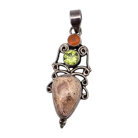 Opal Carnelian Peridot Sterling Silver Pendant 5.5 G