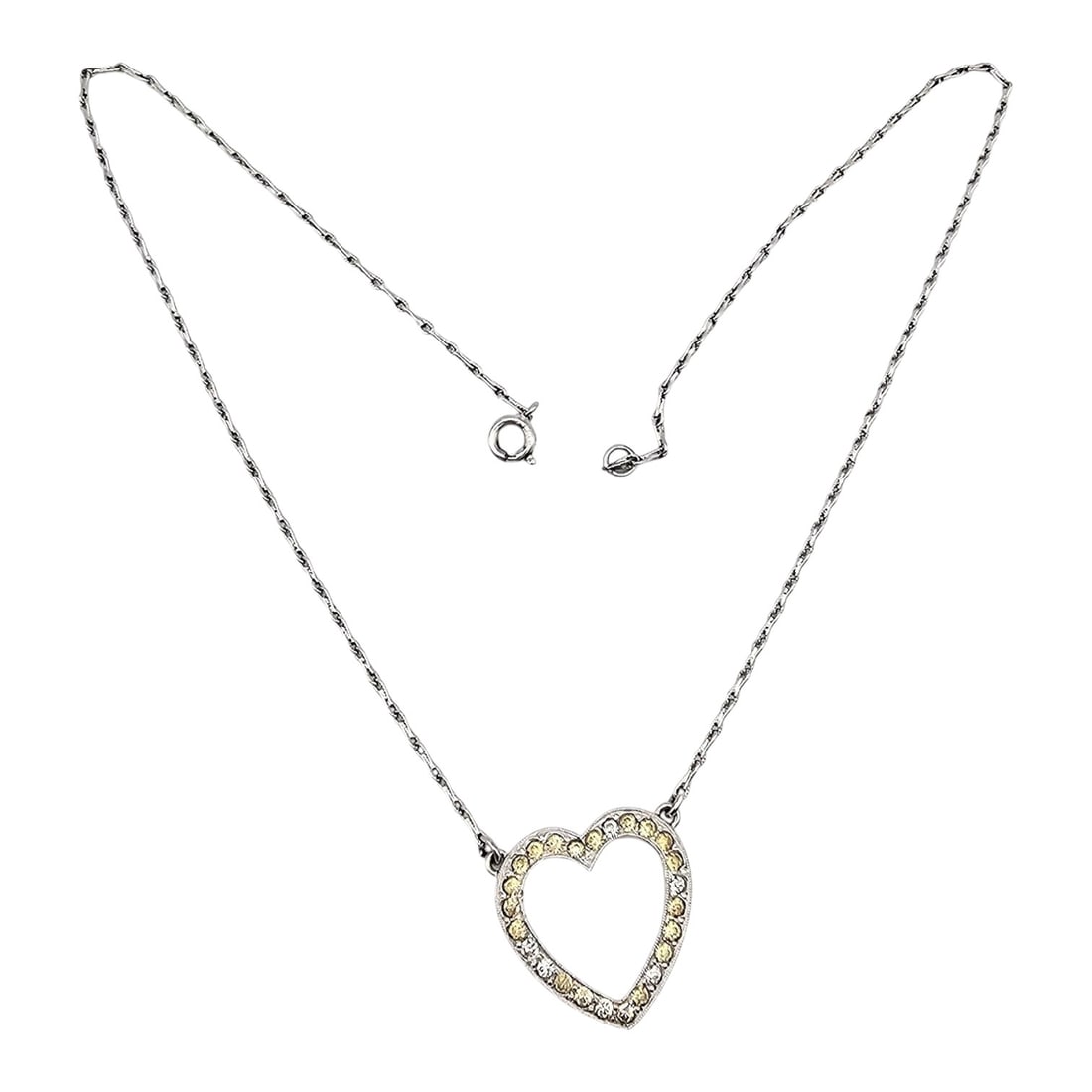 Rhinestone Sterling Silver Heart Necklace 5.7 G: Rhinestone Sterling Silver Heart Necklace 5.7 G