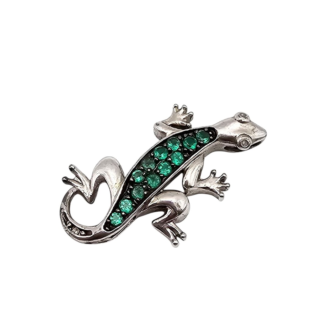 AJ Emerald Sterling Silver Lizard Pendant 3.2 G (1 of 4)