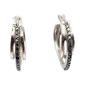 SUN Diamond Sterling Silver Hoop Earrings 3.8 G