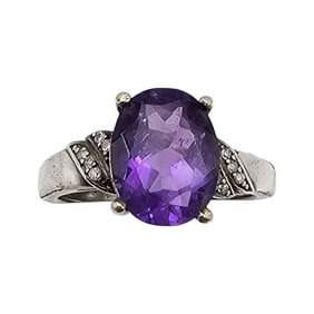 Amethyst Sterling Silver Cocktail Ring Size 5.75 2.9 G