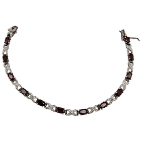 DBJ Garnet Diamond Sterling Silver Tennis Bracelet 12.2 G
