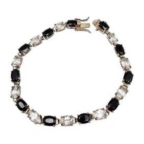 Topaz Sapphire Sterling Silver Tennis Bracelet 14.7 G