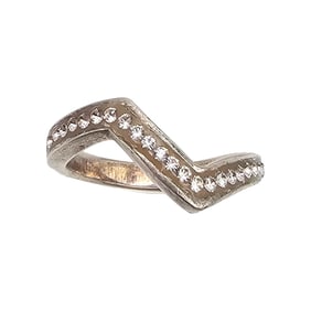 Rhinestone Sterling Silver Zig Zag Ring Size 8 4.2 G