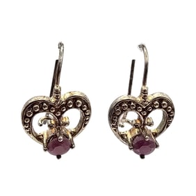 AN Ruby Sterling Silver Heart Dangle Earrings 3 G