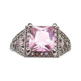 Rhinestone Sterling Silver Cocktail Ring Size 8.75 7.2 G