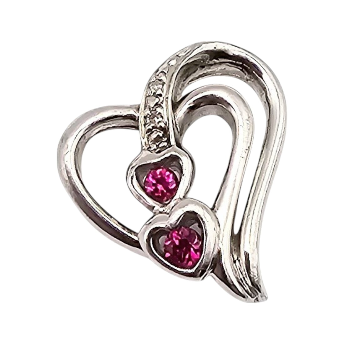 F.D. Diamond Ruby Sterling Silver Heart Pendant 3.3 G (1 of 4)
