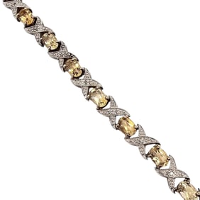 Citrine Diamond Gold Over Sterling Silver Tennis Bracelet 15.4 G
