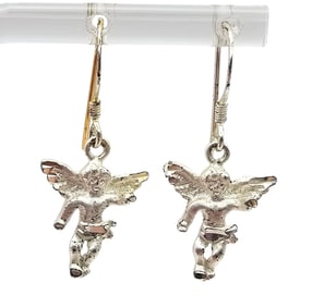 Sterling Silver Angel Cherub Dangle Earrings 3.2 G