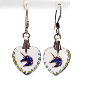 Sterling Silver Unicorn Heart Dangle Earrings 2.9 G