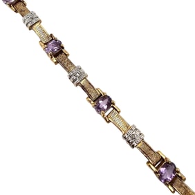Italy Amethyst Diamond Gold Over Sterling Silver Tennis Bracelet 20 G