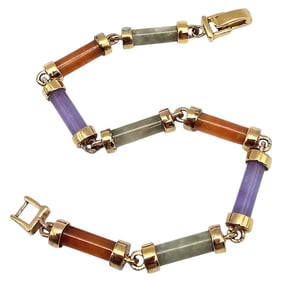 OLT Jade Carnelian Gold Over Sterling Silver Bracelet 12.6 G