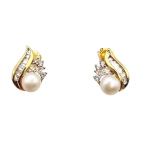 RL White Sapphire Pearl Gold Over Sterling Silver Earrings 3.3 G