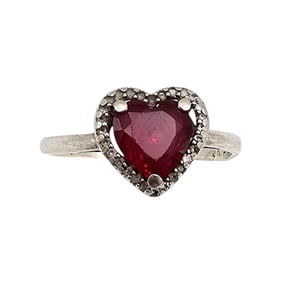 JA RL Ruby Sterling Silver Heart Cocktail Ring Size 9.75 2.3 G