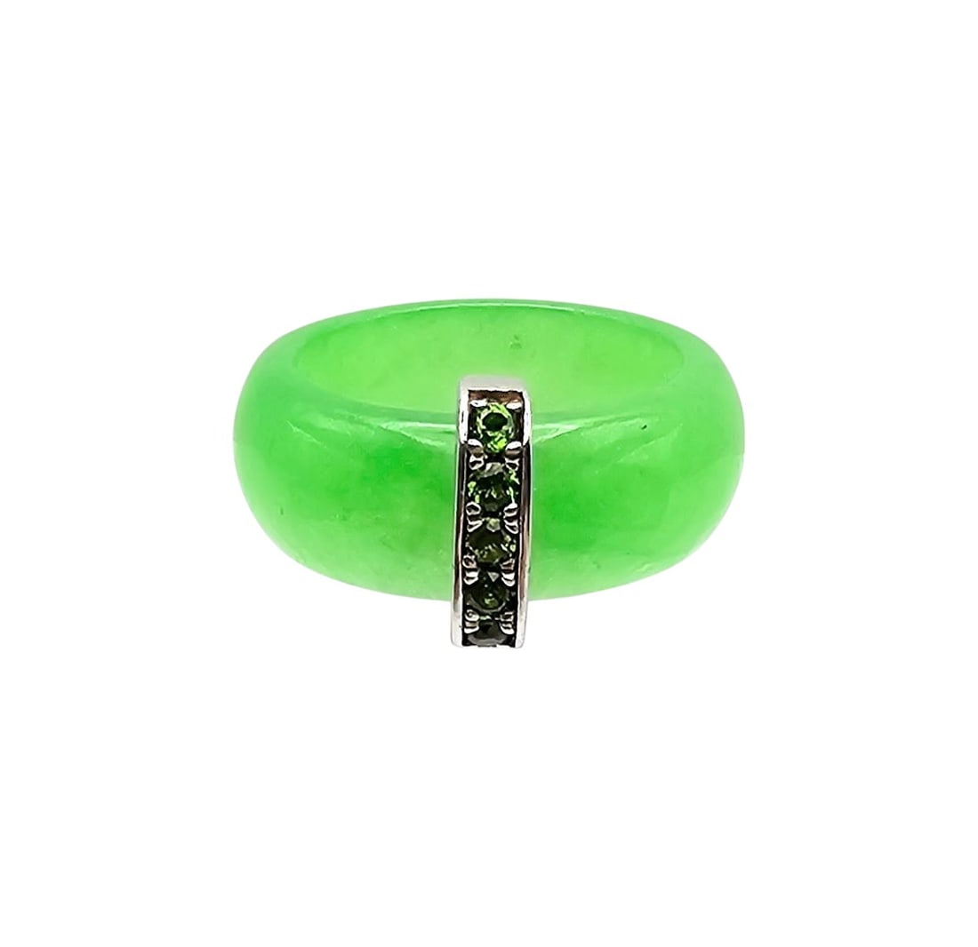 Djoy Jade Rhinestone Sterling Silver Ring Size 6 4.5 G (1 of 4)