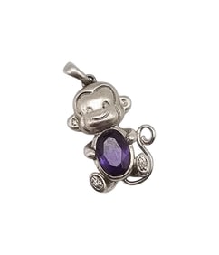 JJ Amethyst Sterling Silver Monkey Pendant 2.8 G